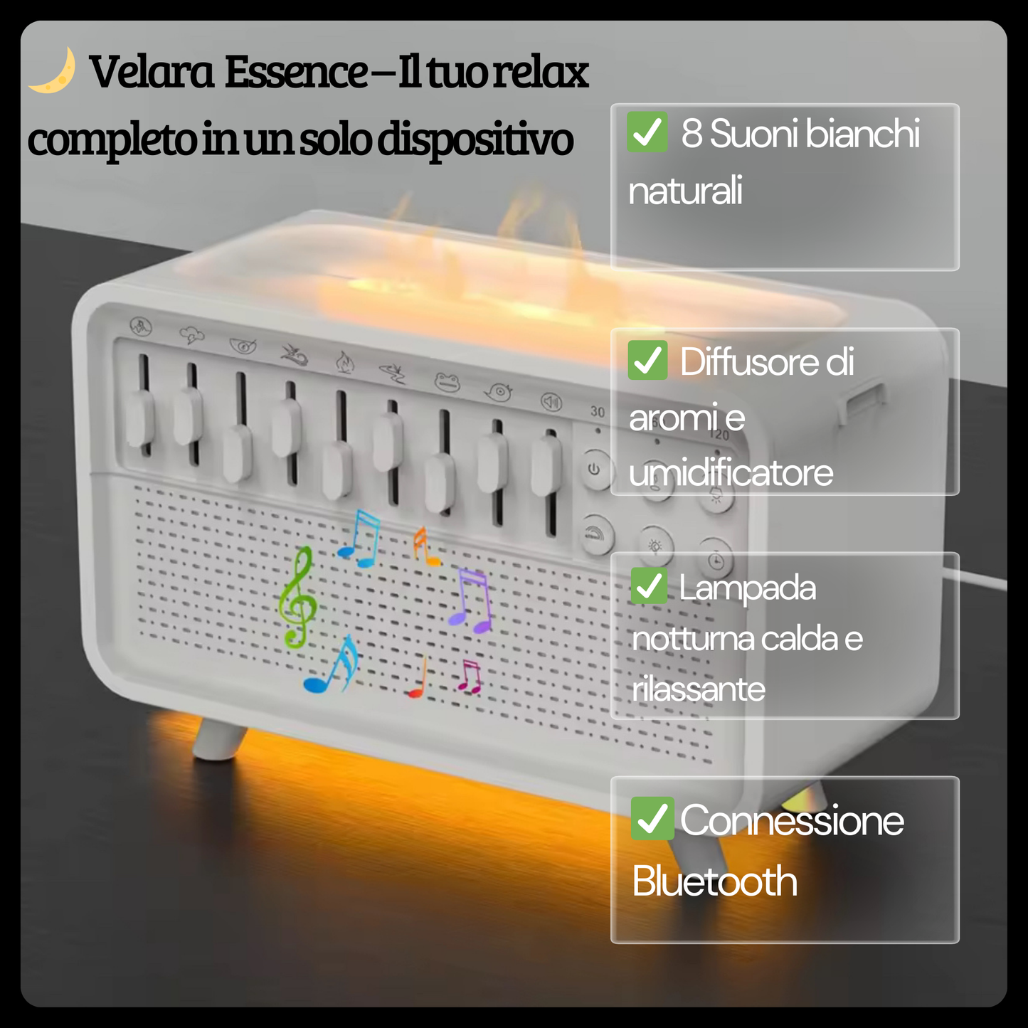 Macchina Rumore Bianco 8 Suoni + Diffusore di Aromi e Umidificatore con Luce Notturna – Terapia del Sonno